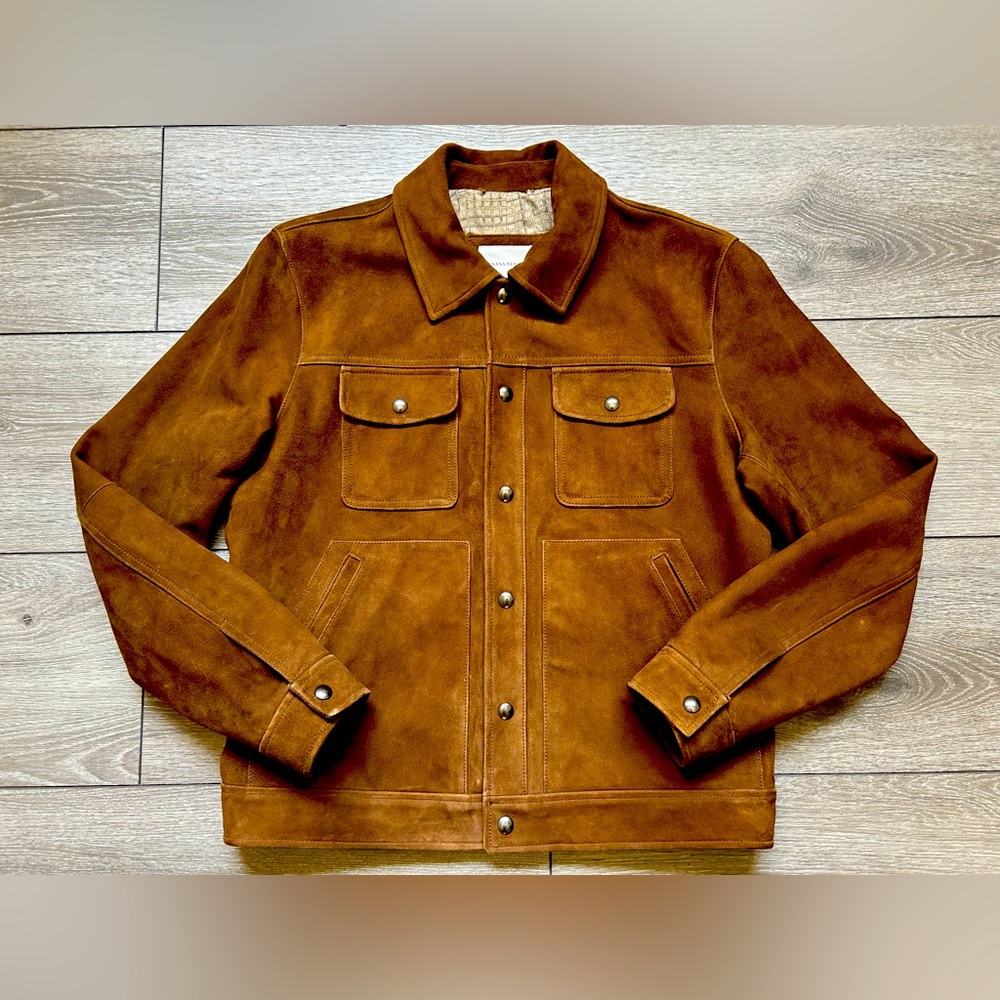 NWOT Banana Republic Suede Leather Trucker Jacket Size MEDIUM Dark Brown